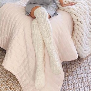White Over the Knee Chunky Knit Sock